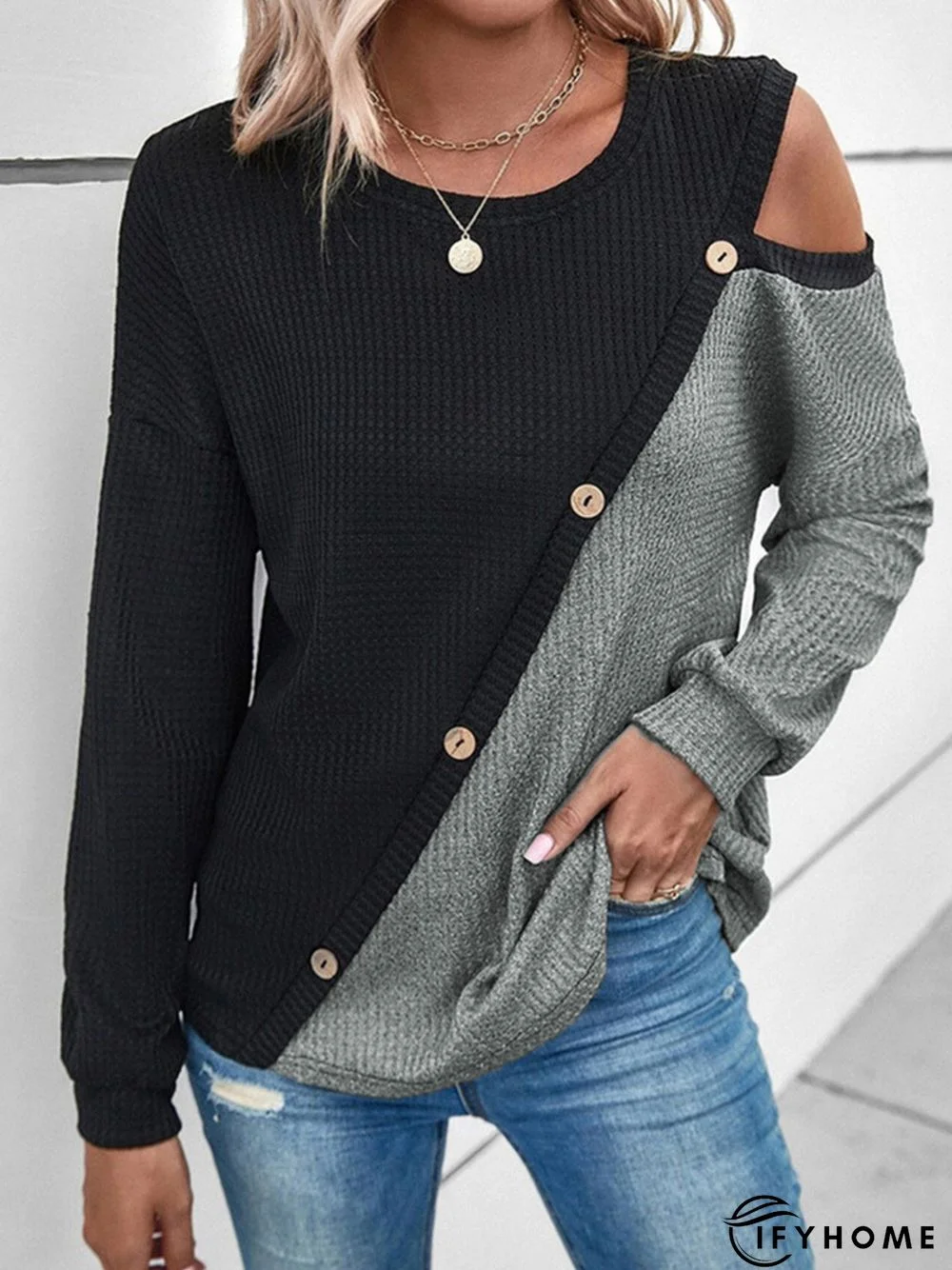 Color Block Casual Crew Neck Tunic T-Shirt | IFYHOME