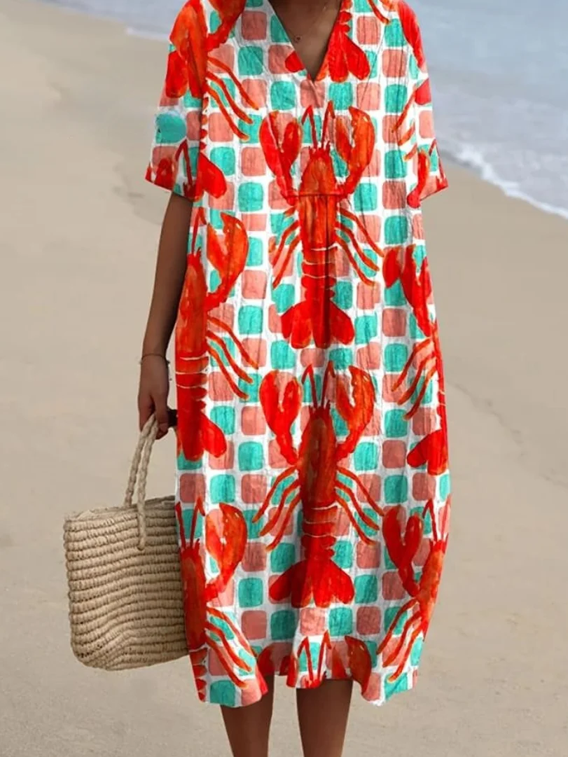 Women's Lobster  Art Print Flowy Dress