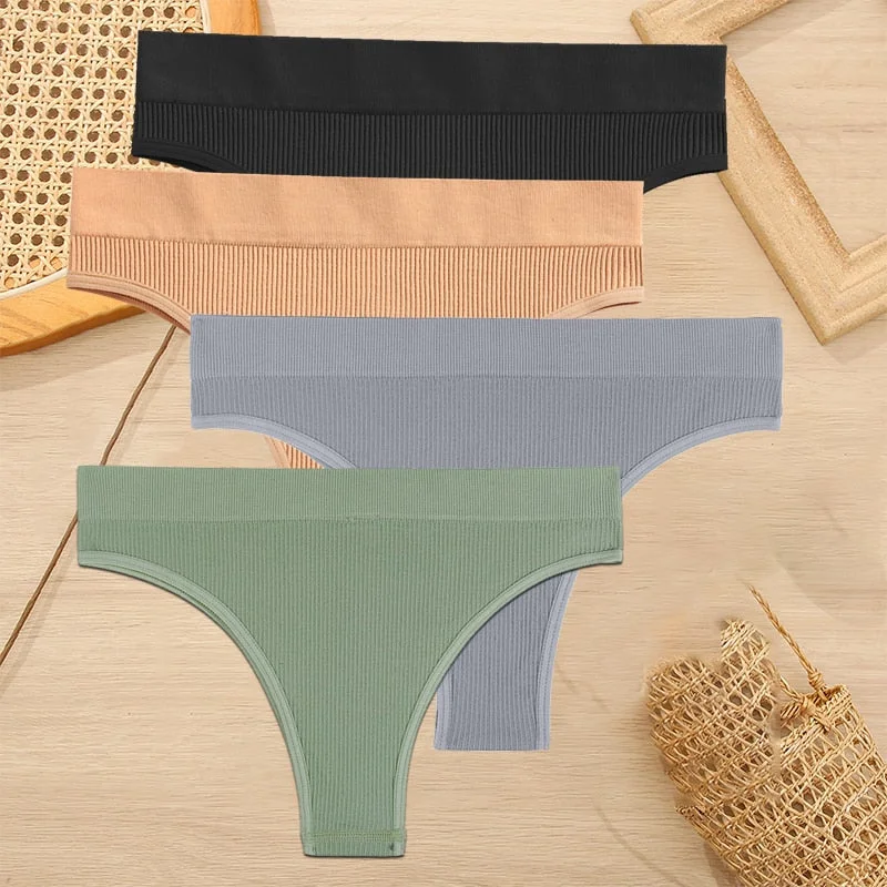 FINETOO 4PCS/Set Women Seamless Pantys Girls Thongs High Waisted Soft Woman Briefs 10 Solid Colors S-XL Sexy Underpant For Women