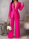 Deep V-Neck Sexy Slim Blazers Wide Leg Pants Simple Suit