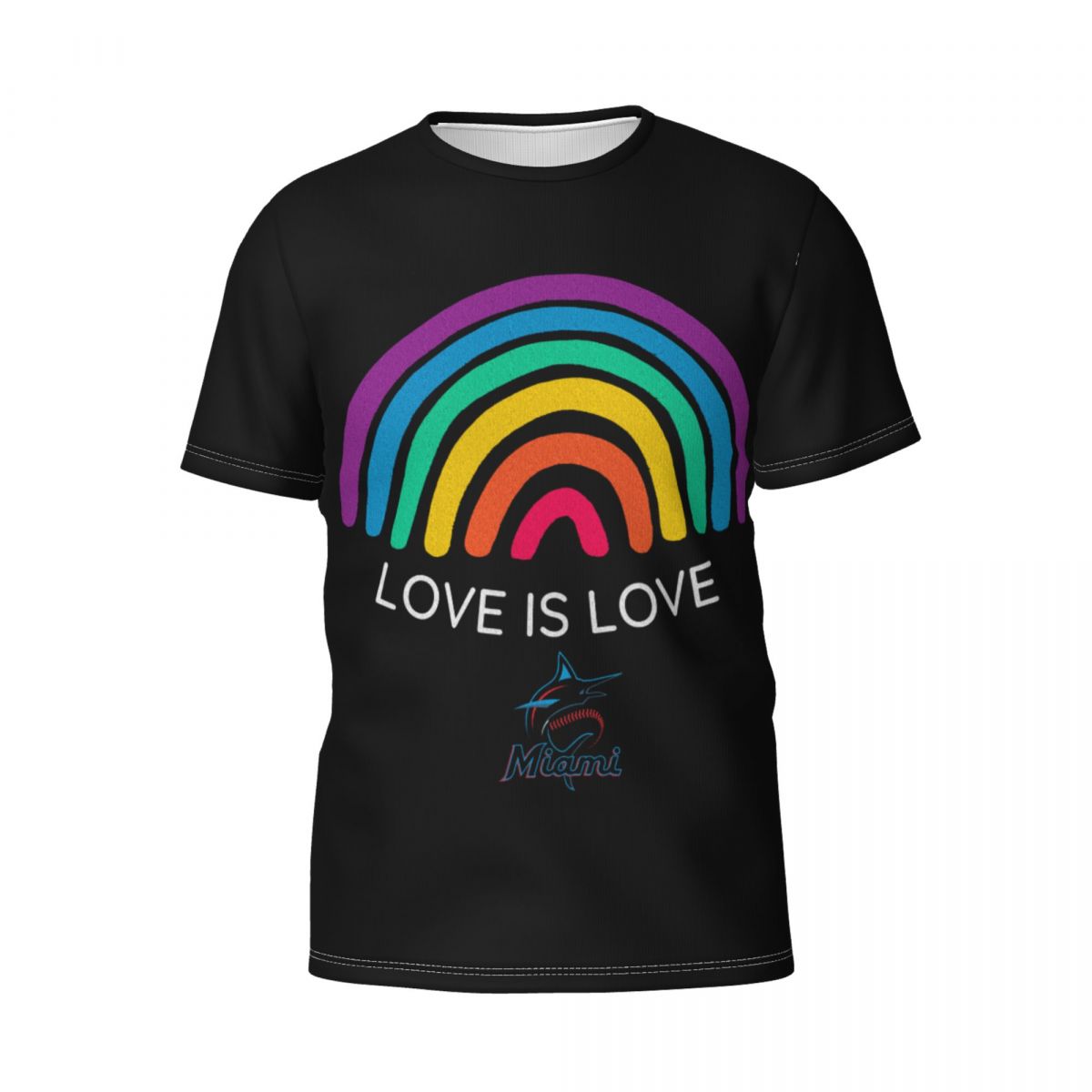 Miami Marlins Love is Love Pride Rainbow Men's Short Sleeve Shirt