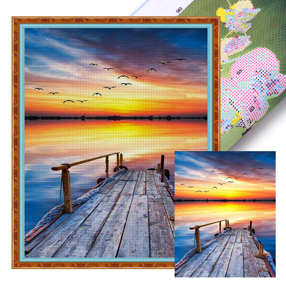 Bridge At Sunset By The Sea Full 11CT Pre-stamped Canvas(40*50cm) Cross Stitch