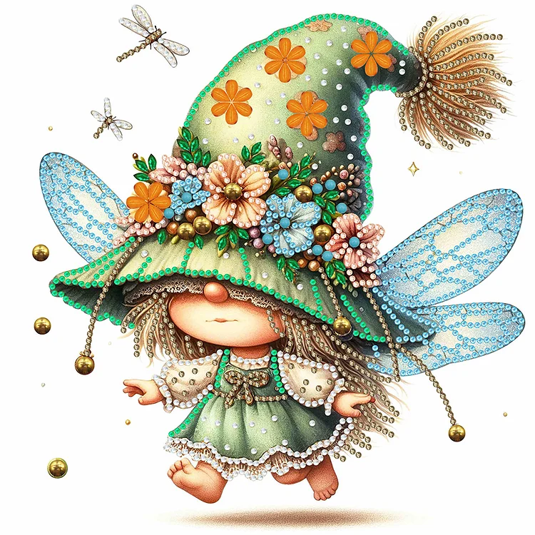 Partial Special-Shaped Diamond Painting - Spring Dragonfly Gnome 30*30CM