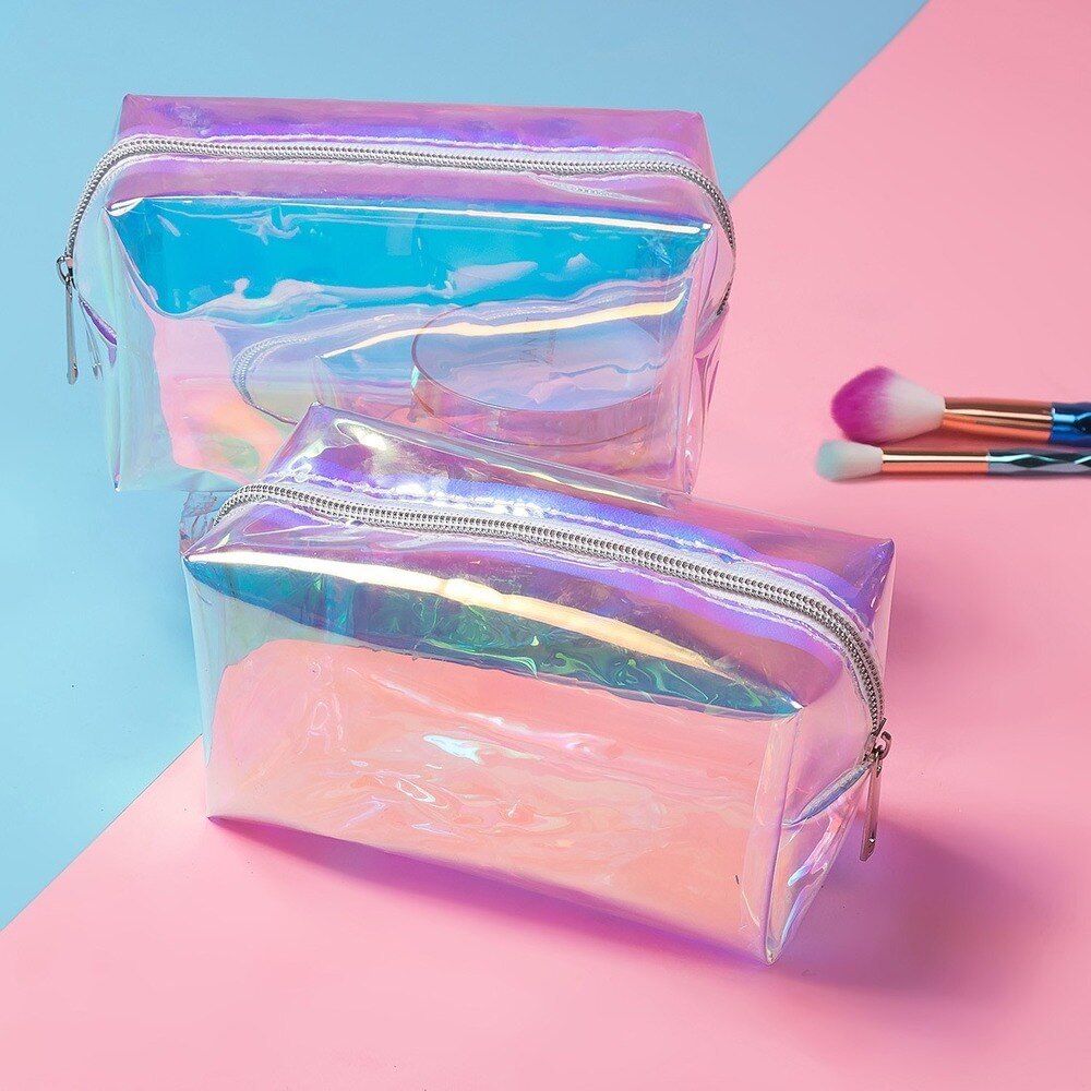 Fashion PVC Transparent Women Cosmetic Bag Laser Beauty Organizer Pouch Mini Jelly Bag for Ladies Cosmetic Bag Make Up Case US Mall Lifes