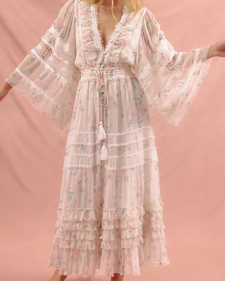 Sweet Floral Print Chiffon Dress