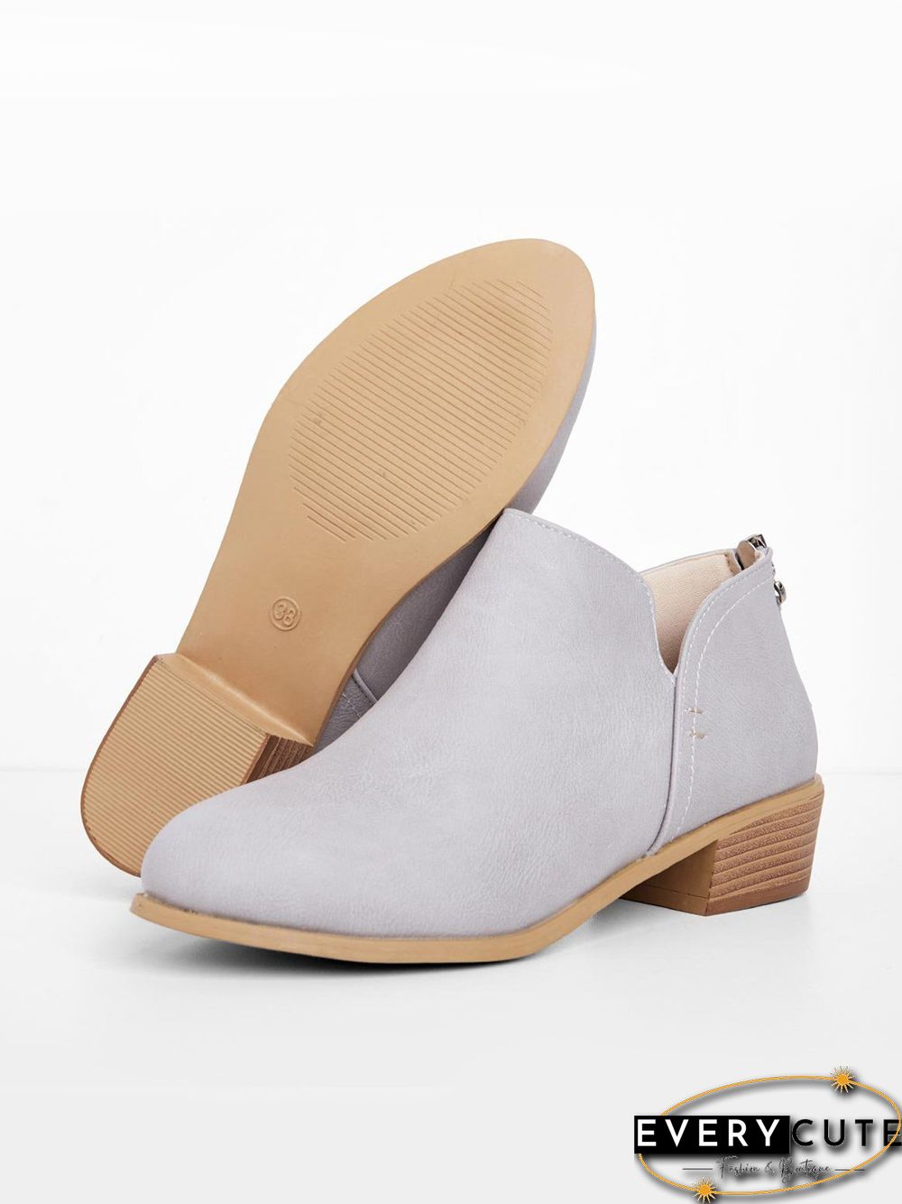 Pu Chunky Heel Zipper Pumps