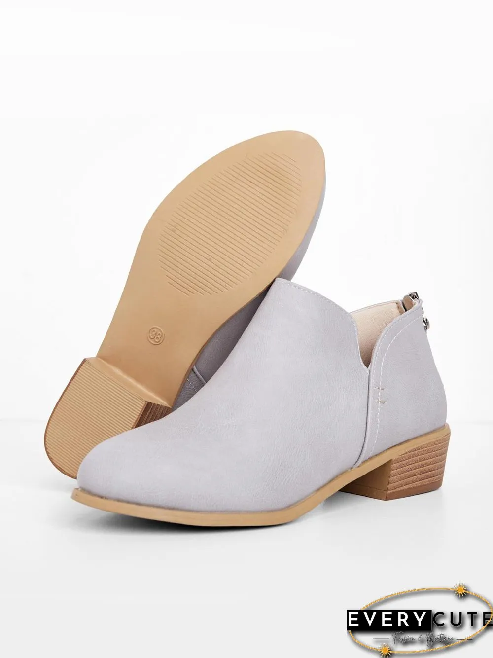 Pu Chunky Heel Zipper Pumps