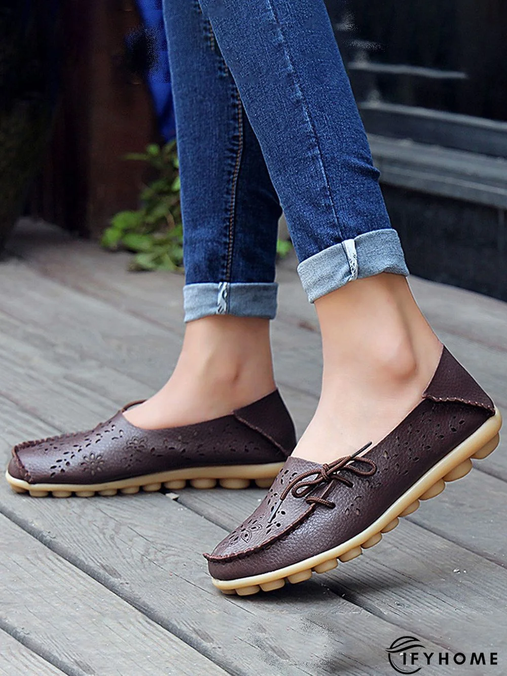 Cowhide Hollow Lace-up Portable Shoes | IFYHOME