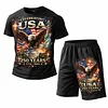 Men's Vintage 250th Anniversary American Flag Eagle 1776 Patriotic Print Short-Sleeve T-Shirt And Shorts Set by Inlyline