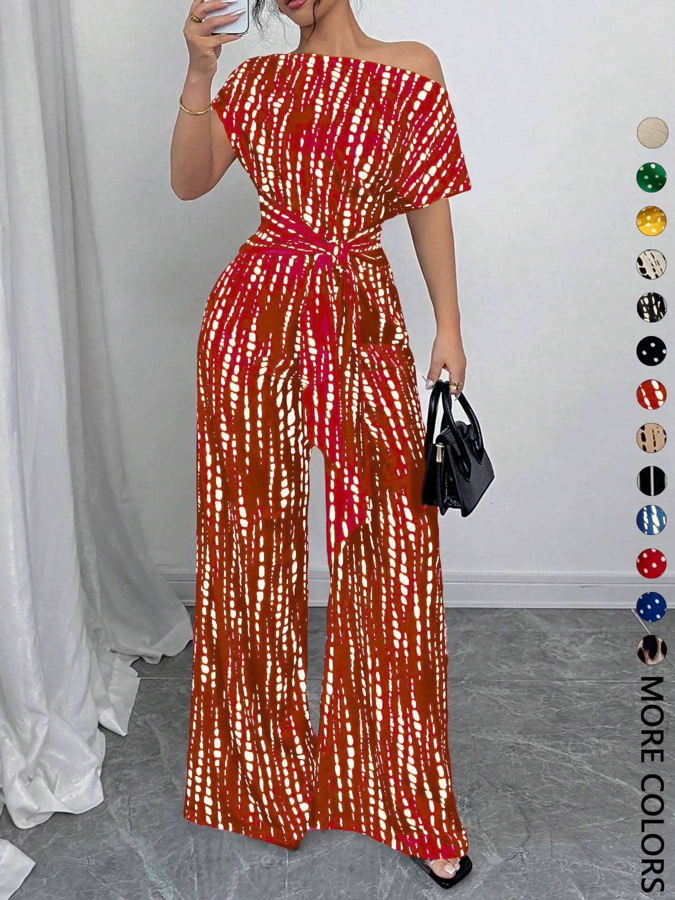 Women's All Over Print Leopard Tie Front Loose Jumpsuit, Casual Asymmetrical Neck Jumpsuit for Spring & Fall, Women's Clothes for Daily Wear Women's All Over Print Leopard Tie Front Loose Jumpsuit, Casual Asymmetrical Neck Jumpsuit for Spring & Fall, Women's Clothes for Daily Wear