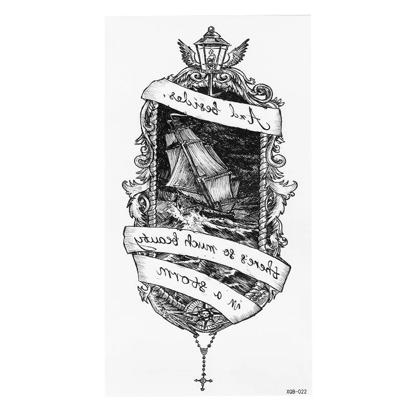 1 Pieces Compass Arrows Hot Black White Large Flower Henna Temporary Tattoo Black Mehndi Style Waterproof Tattoo Sticker