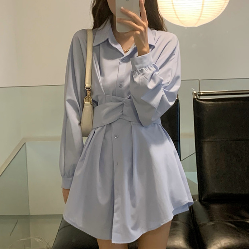 Hipposy fall outfits women 2025 Korean Fashion White Mini Shirt Dress Women Elegant Vintage Bandage Design Y2K Dress Casual Slim Short Prom Dress 2025 Winter