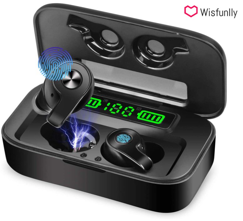 Wireless Earbuds Bluetooth 5.0 Headphones, Hi-Fi Stereo Sound, IPX5 Waterproof Earphones for Sports, 2600mAh Charging Case, Touch Control in-Ear Headset w/Mic & LCD Digital Display