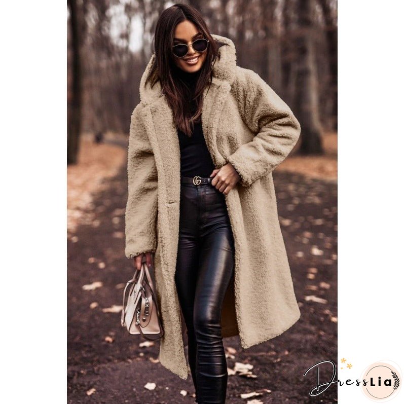 Women's Fashionable Long Solid Color Sleeve Woolen Coats