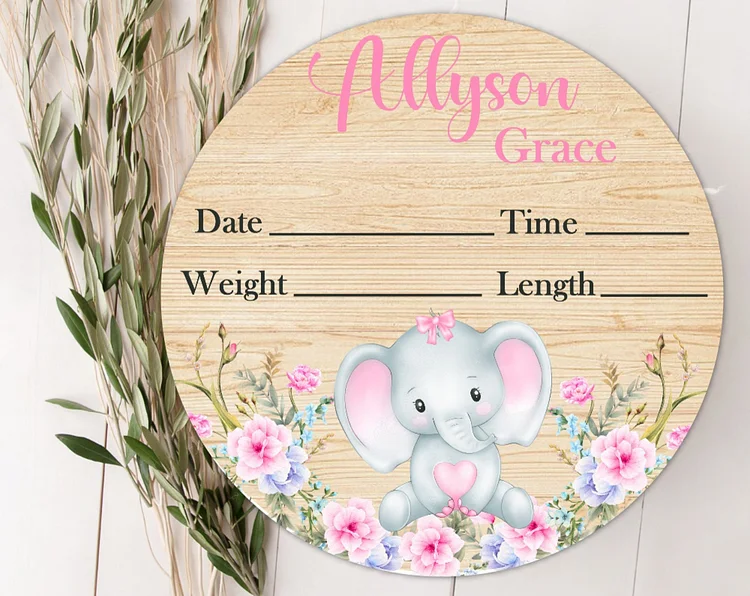 Personalized Elephant Baby Birth Stat Name Sign|S11