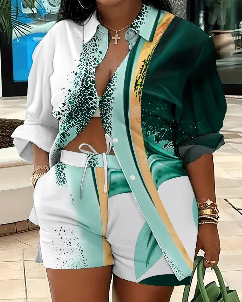 Uveng Uveng Women's Clothing Explosion Two Sets Of Long-Sleeved Shorts Printed Commuter Set