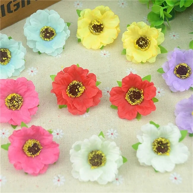 10pcs/lot 4cm Mini Poppy Silk Cherry Blossoms Artificial Rose Flower Heads For Wedding Decoration Scrapbooking DIY Wreath