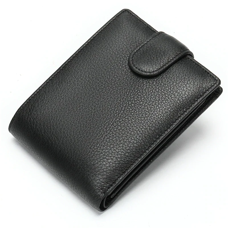 Mongw Men's Black Wallet Genuine Leather Short Purse RIFD Soft Cowhide Leather Wallet Male Female Money Cash Purse Card Wallet Coins
