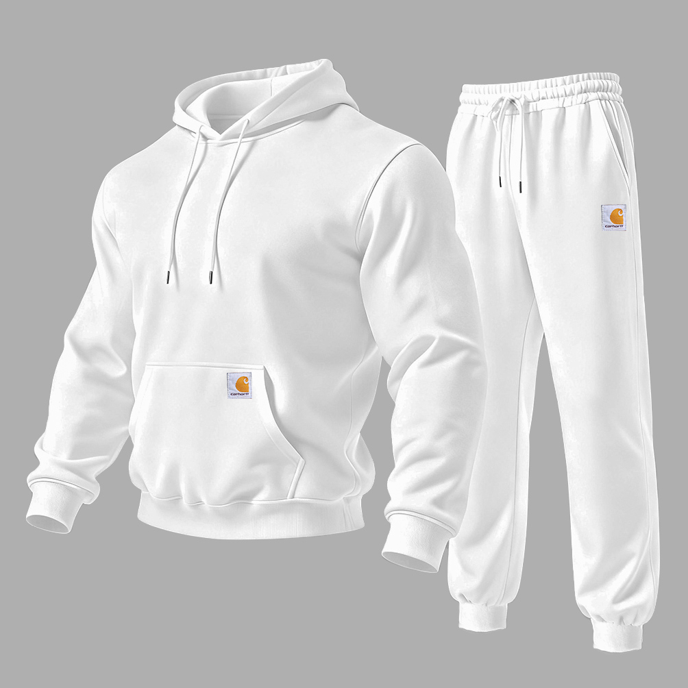 Men's Vintage Logo Solid Color Pocket Hoodie And Sweatpants Jogger Set