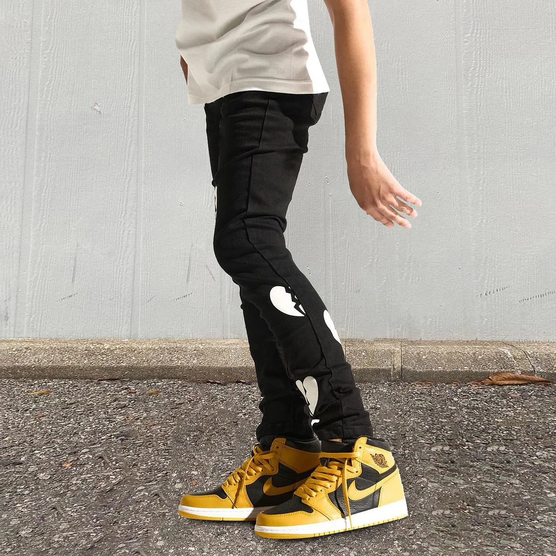 Heart Pattern Casual Street Straight Jeans and Trousers