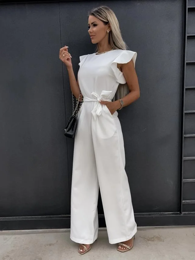 Zingj Zhigong Women's Casual Pants Ruffled Lace-up Jumpsuit