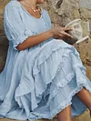 Solid Color Short Sleeves Casual Maxi Dress