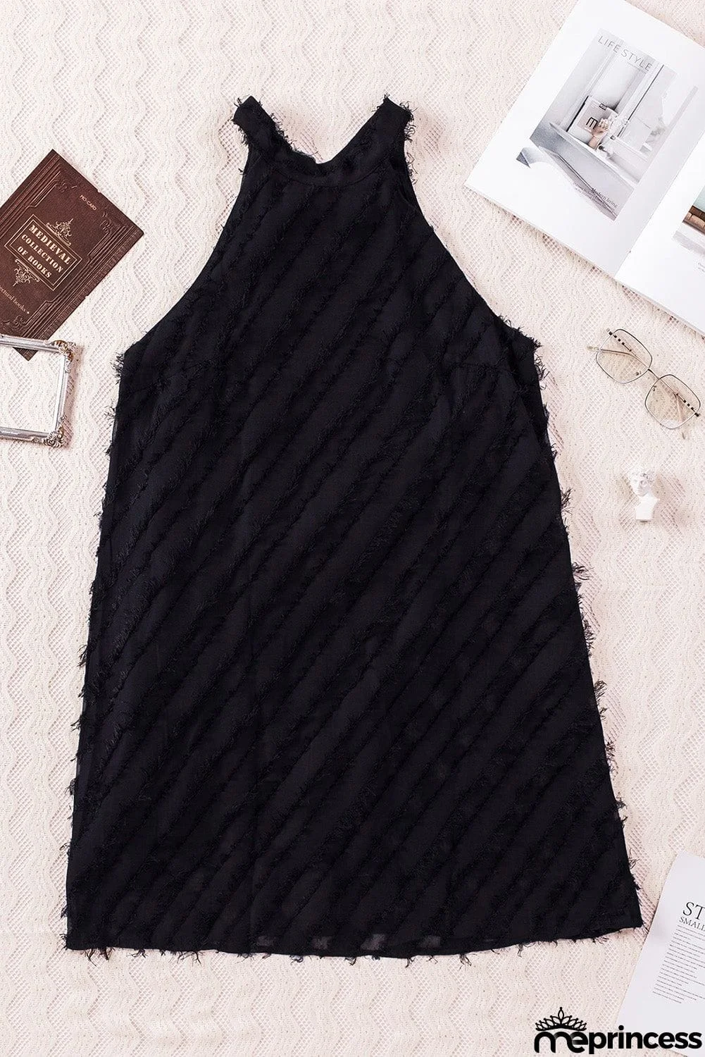 Textured Halter Lace-up Sleeveless Mini Dress