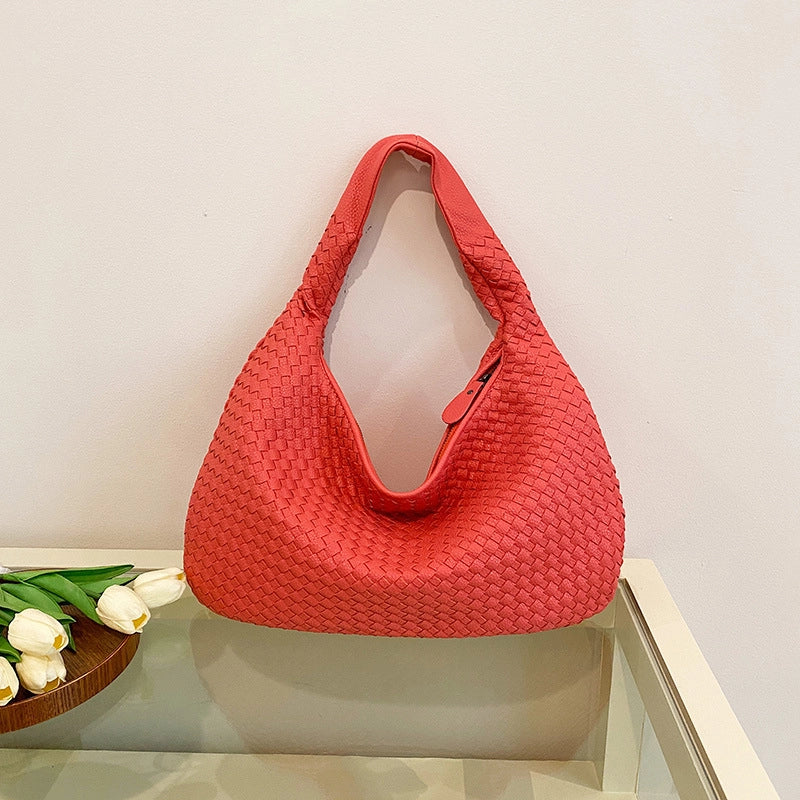 Women’s Medium Pu Leather Solid Color Streetwear Weave Dumpling Shape Zipper Handbag