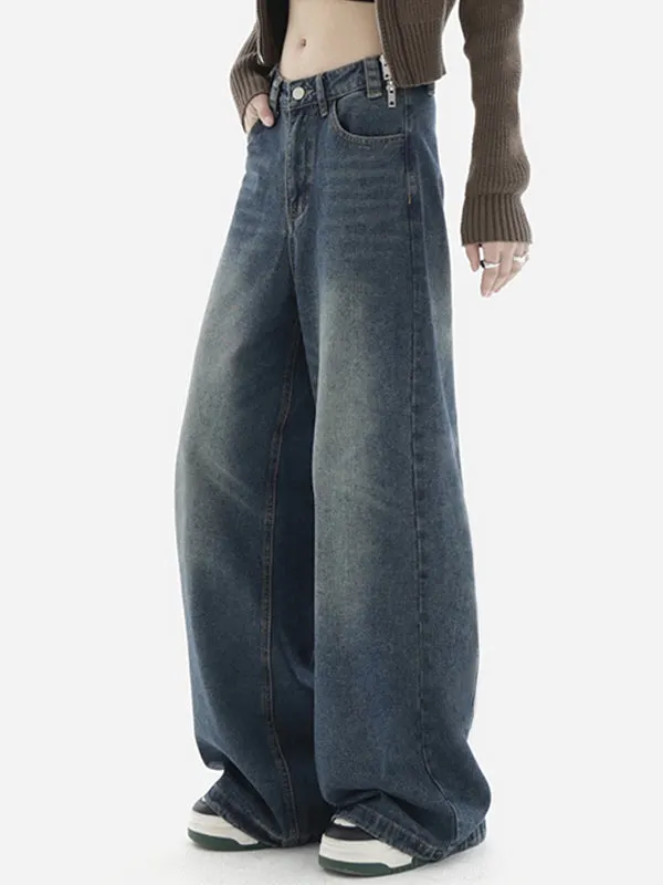 Brownm baggy boyfriend jeans with washed effect