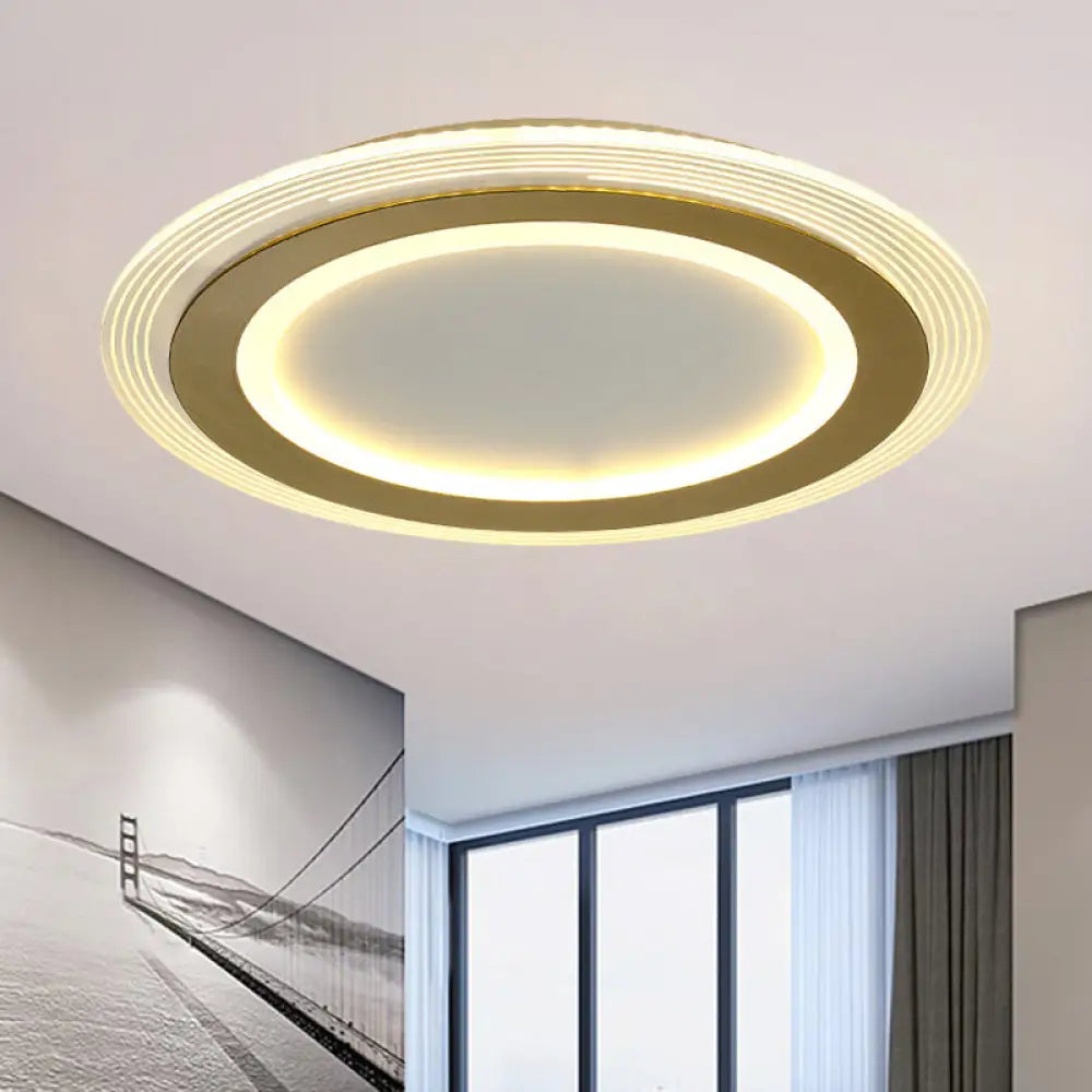 Modern Led Gold Flush Mount Lamp Metallic Square/Round Shape Options 16&rsquo;/19.5&rsquo; Wide / 16&rsquo; Round