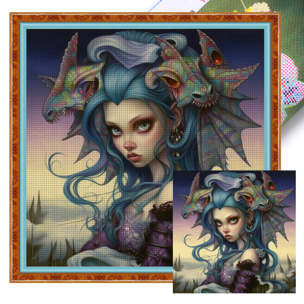Dragon And Girl Full 14CT Pre-stamped Canvas(50*50cm) Cross Stitch