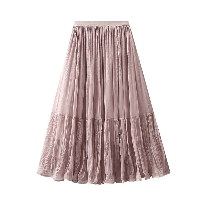 Nigikala Nigikala Retro Folded Fairy Net Yarn Half-Dress Skirt Dress Autumn 2025 High-Rise Slim Long Skirt 8957