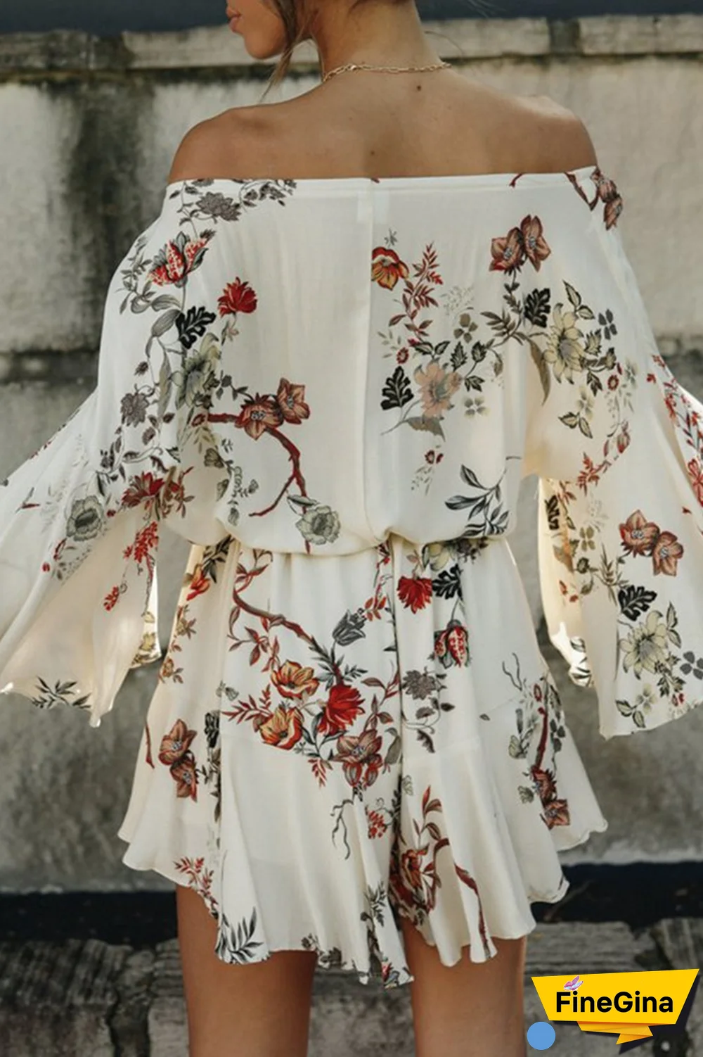 Fashion Casual Floral Split Joint Frenulum Off The Shoulder A Line Dresses