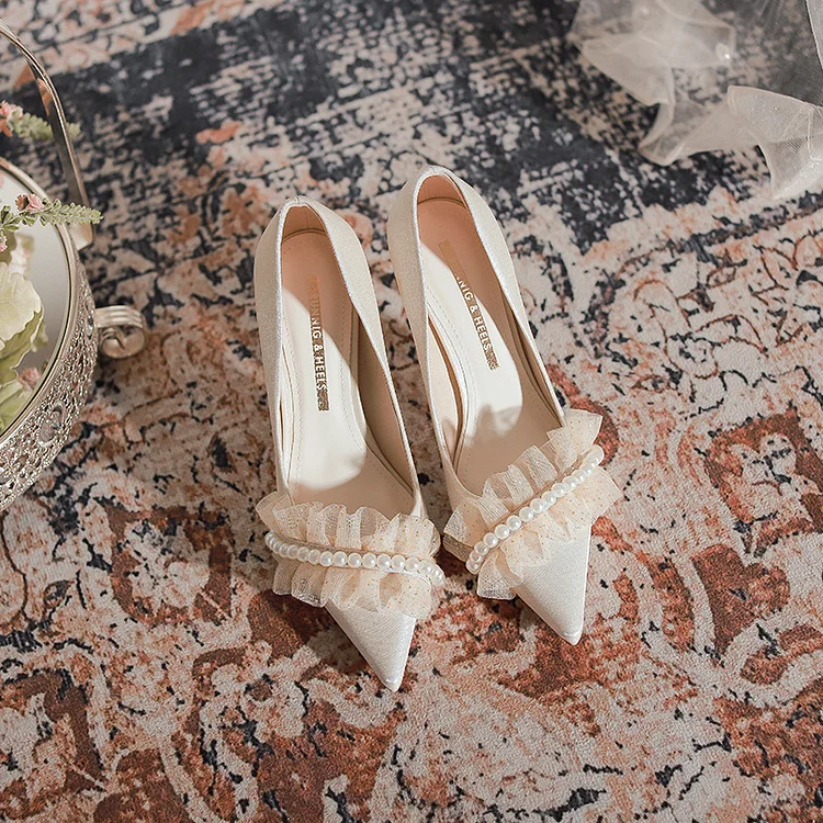 828-81 Pointed High Heels Women's Stiletto Heel  New Wedding Shoes High-Grade Sense Xiuhe Wedding Dress Annual Meeting Pumps