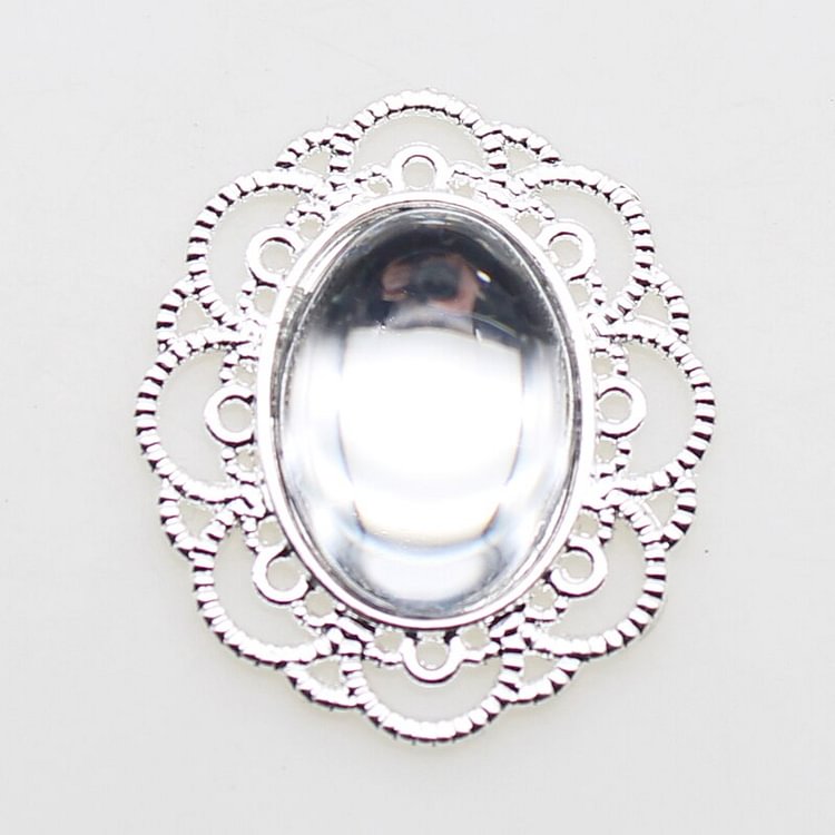 10Pcs 25mm*29mm Flat Bottom Resin Oval Alloy Buttons DIY Silver Sewing Accessories