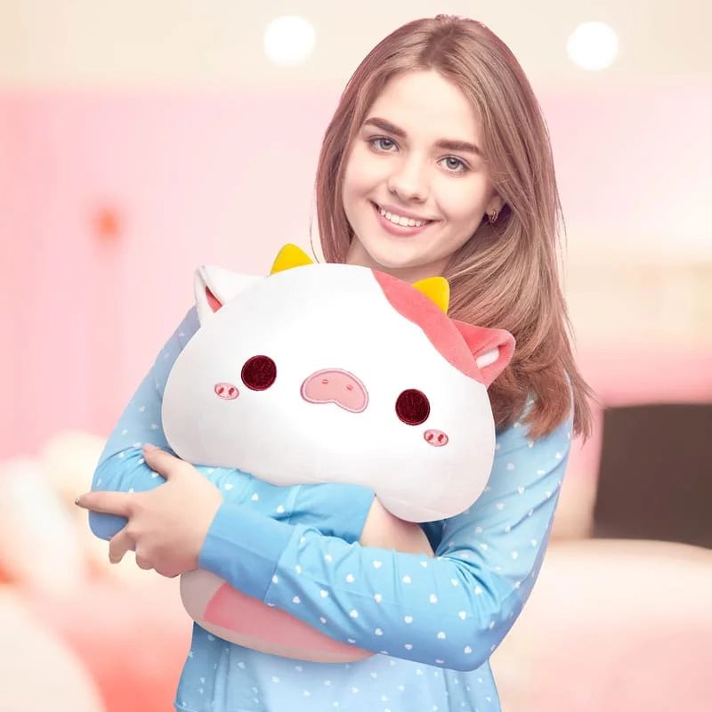 Mewaii® Mushroom Family Cow with Berry Satchel Kawaii Plush Pillow