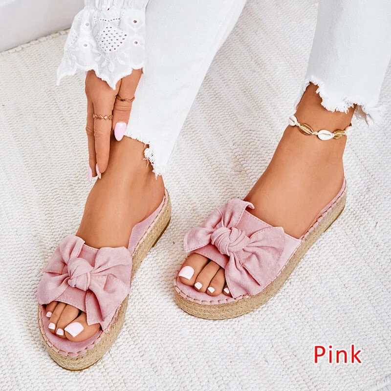 2021 Summer Fashion Sandals Shoes Women Bow Sandals Slipper Indoor Outdoor Flip-flops Beach Shoes Female Slippers Plus size