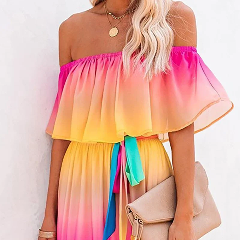 Uveng Uveng Summer New Rainbow Gradient Dress Ebay Collar Dress