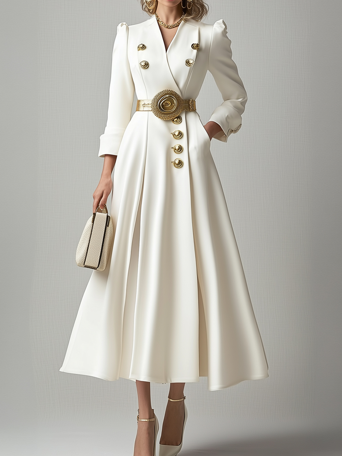 Ursime Formal Lapel Button Pocket Midi Coat Dress