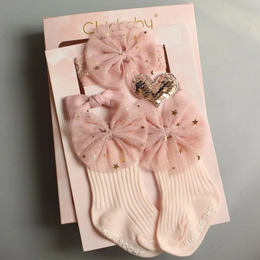 2019 4pcs/Sets Newborn Baby Girl Boy Socks Lace Ruffle Tutu Socks Frilly Ankle Princess Anti Slip Socks+Headband+Hair Pin 0-24M