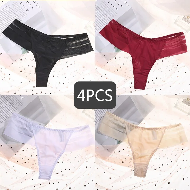 FINETOO Women's Sexy Lace Panties Seamless Cotton Crotch Breathable Ladies Transparent Underwear 4Pcs/set Comfortable Underpants