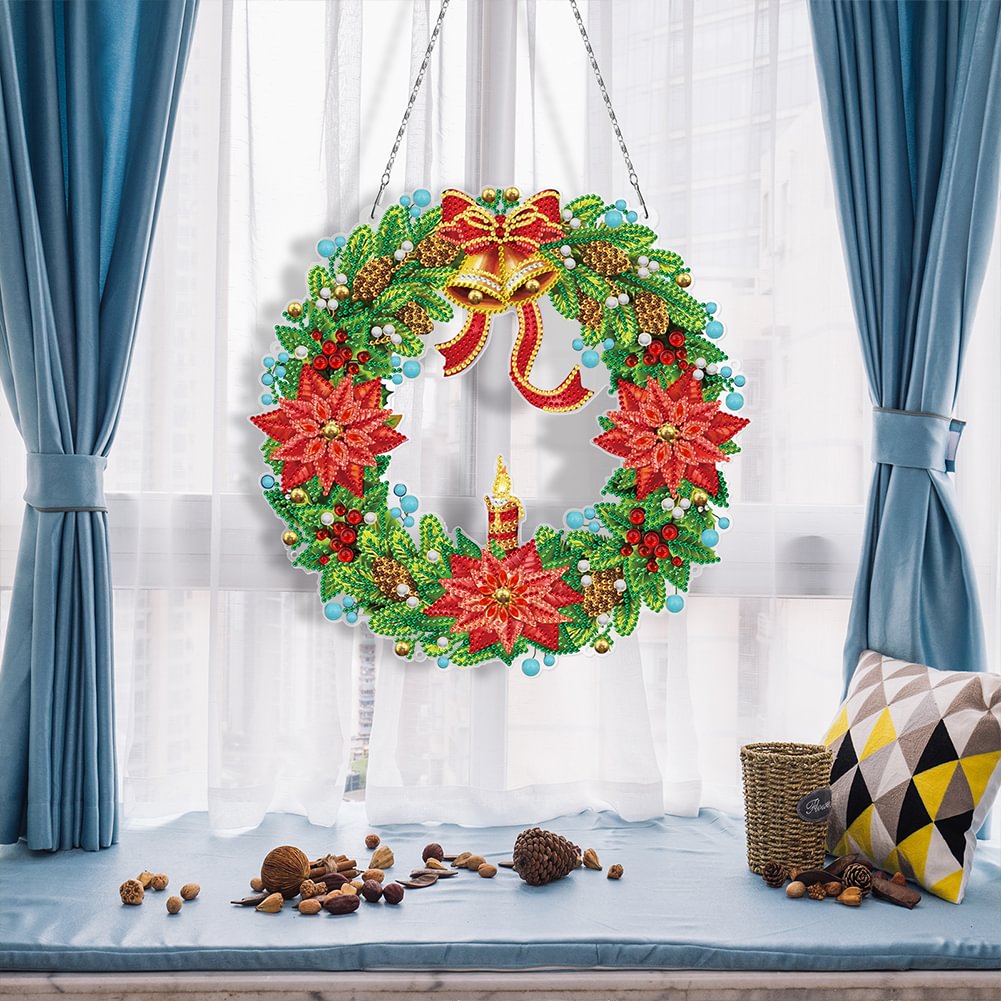 Diamond Painting Christmas Hanging Wreath Contains Keychains And LED Diamond Painting Christmas Hanging Wreath Contains Keychains And LED