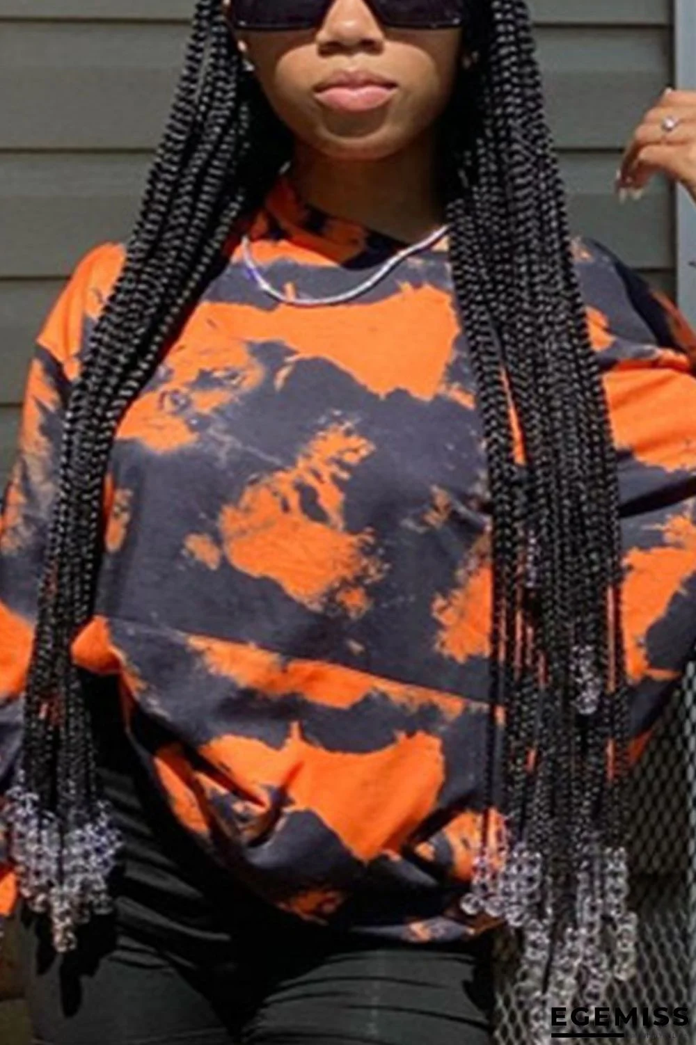 Orange Work Daily Print Leopard O Neck Mid Waist Tops | EGEMISS