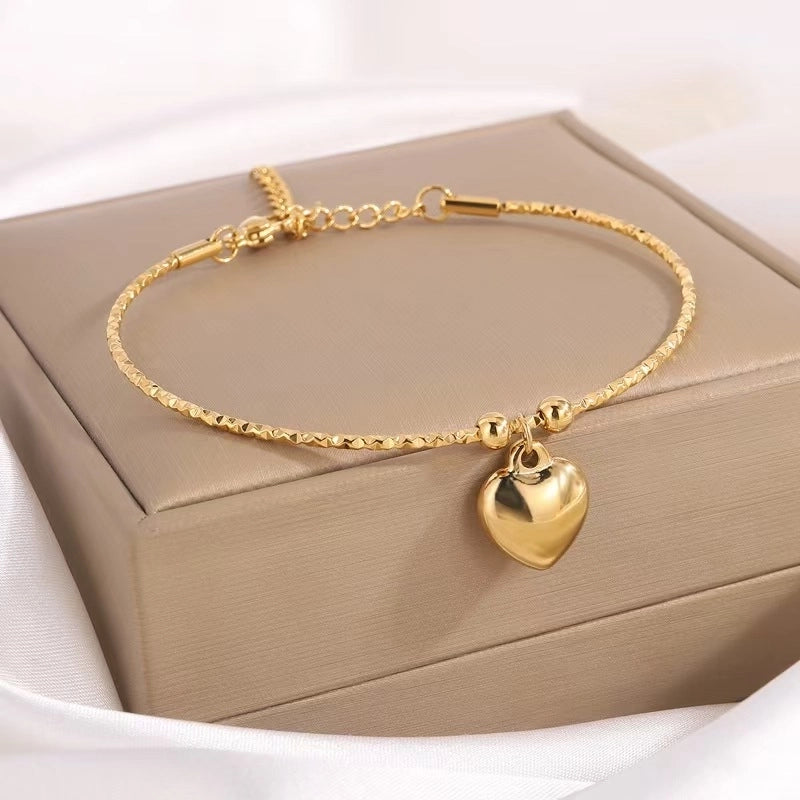 Cute Sweet Heart Shape 304 Stainless Steel 18K Gold Plated Bangle In Bulk