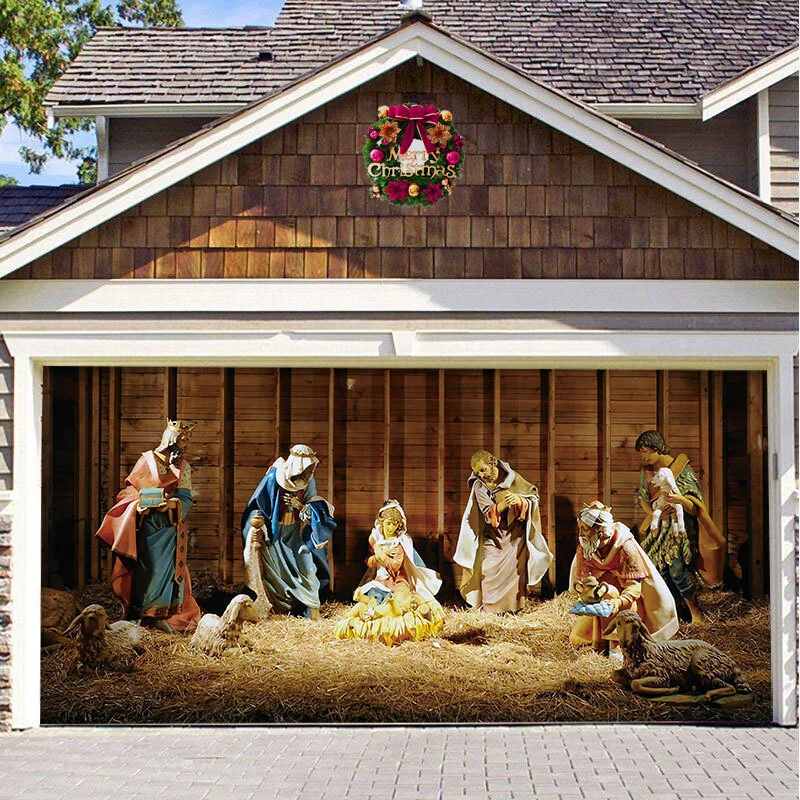 Nativity Scene Garage Door Banner, Christmas Mural for Double Garage Door