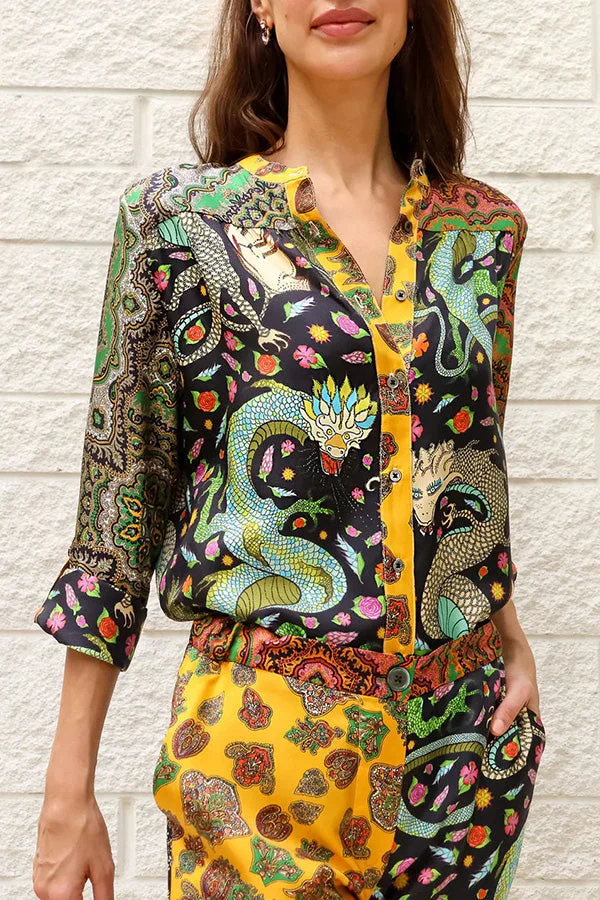 Dragon of My Eye Paisley Printed Patchwork Casual Blouse
