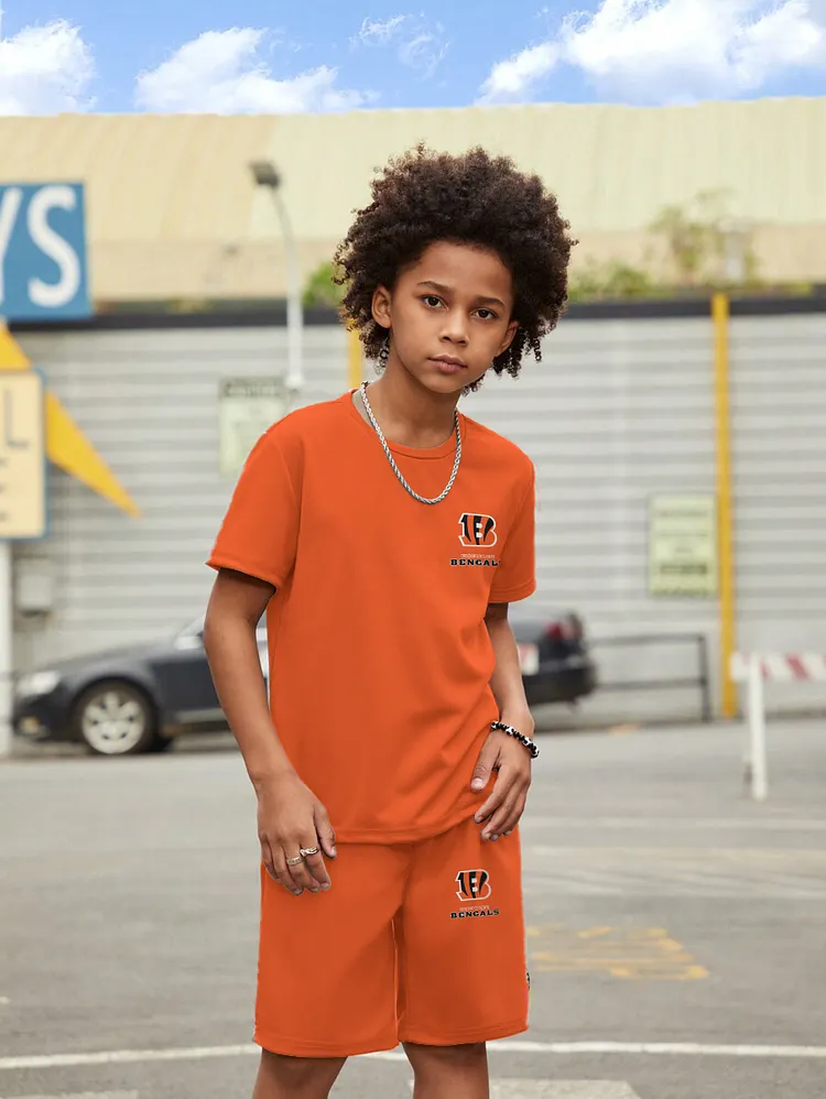 Cincinnati Bengals New Design Kids（5-14Y)' Casual Crew Neck T-shirt And Drawstring Shorts  2pcs/Set