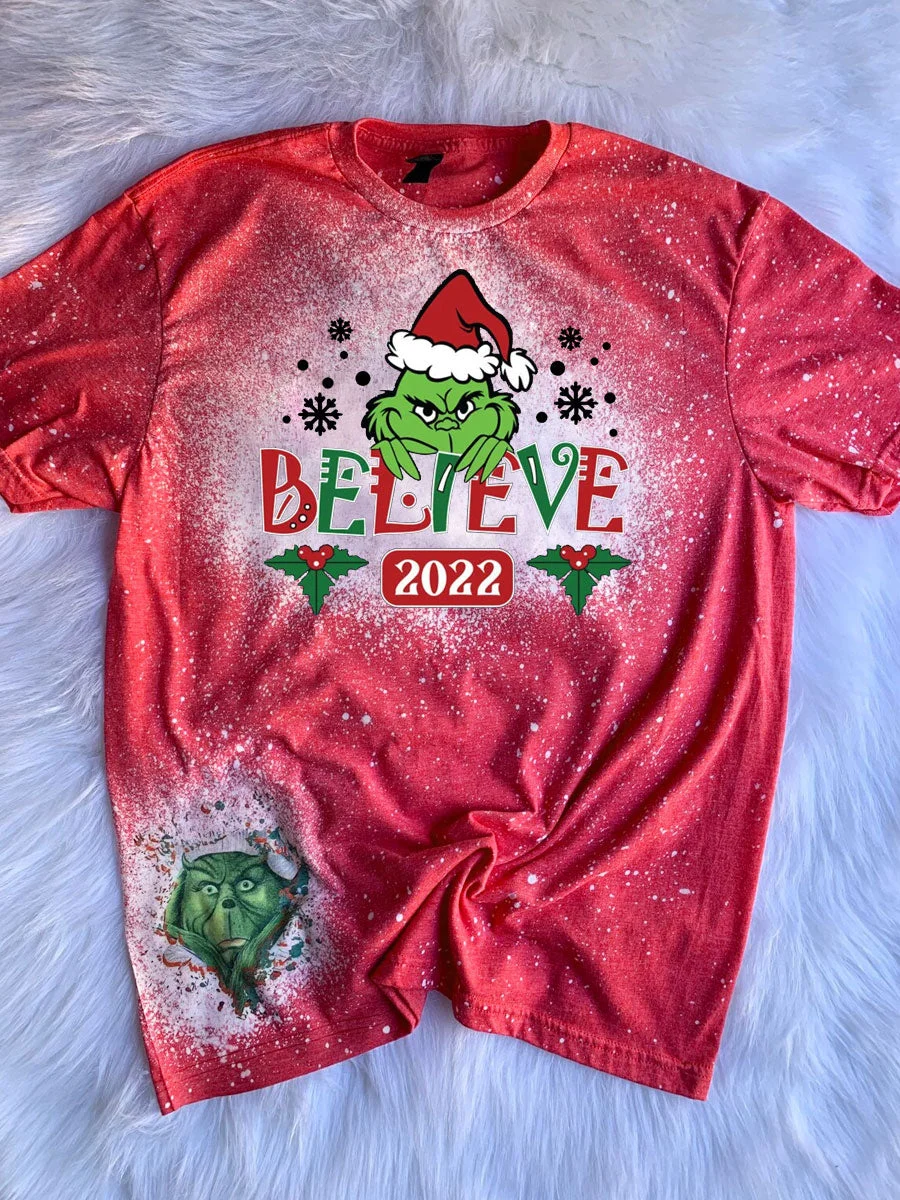 Grinch Believe 2022 Christmas Tie Dye T-shirt