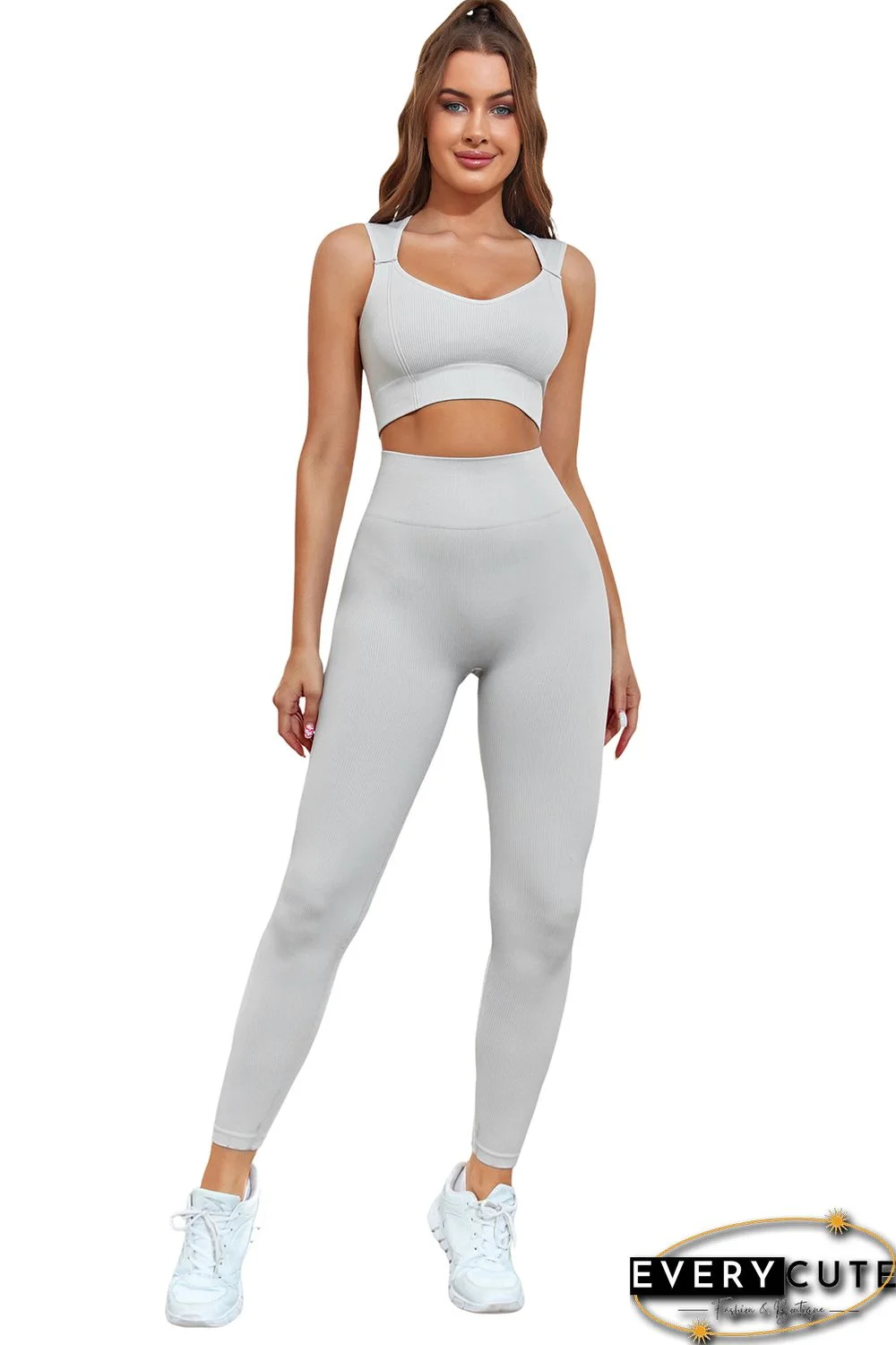 Gray Joint Straps Sleeveless Ribbed Gym Top