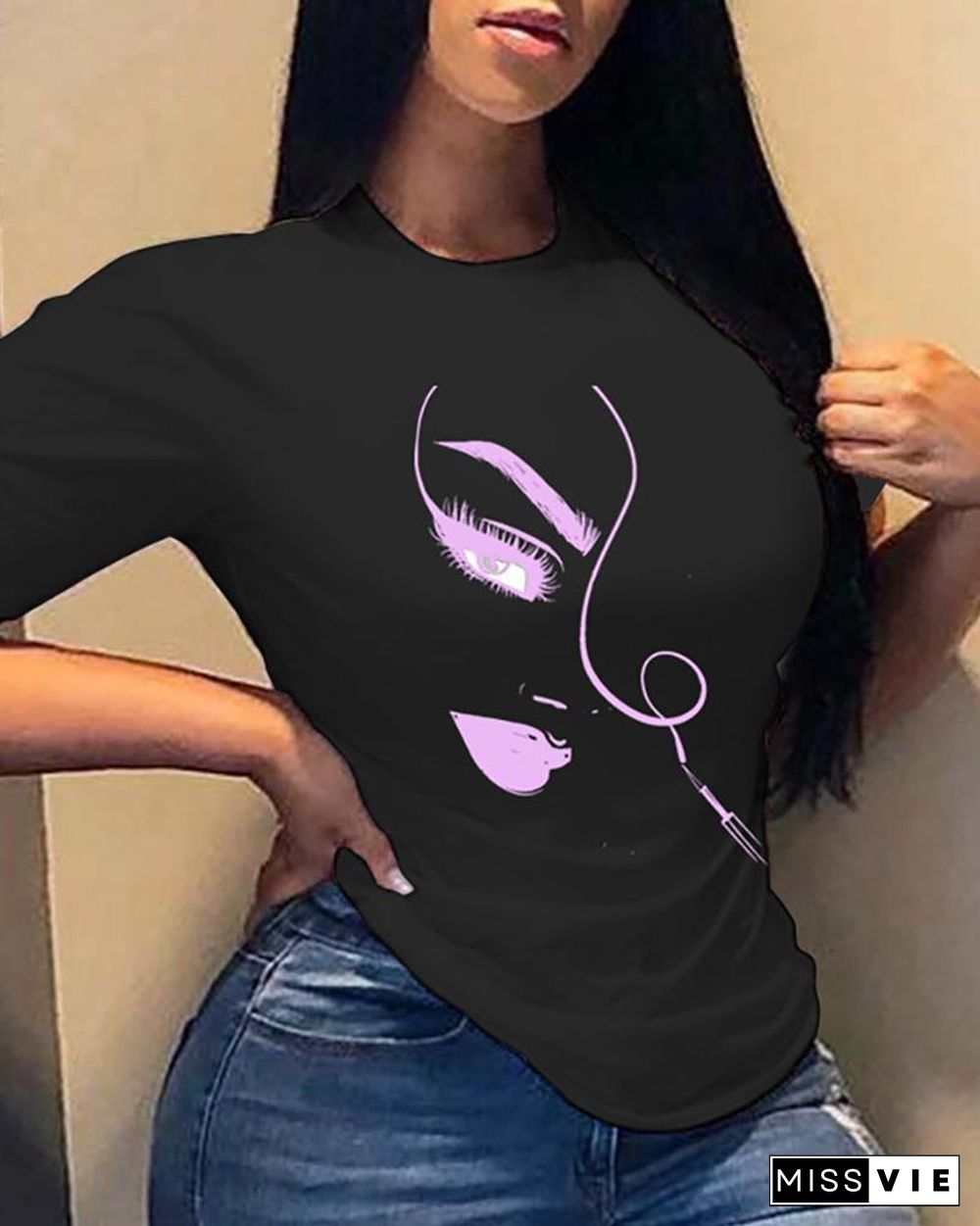 Figure Print Short Sleeve Casual T-shirt